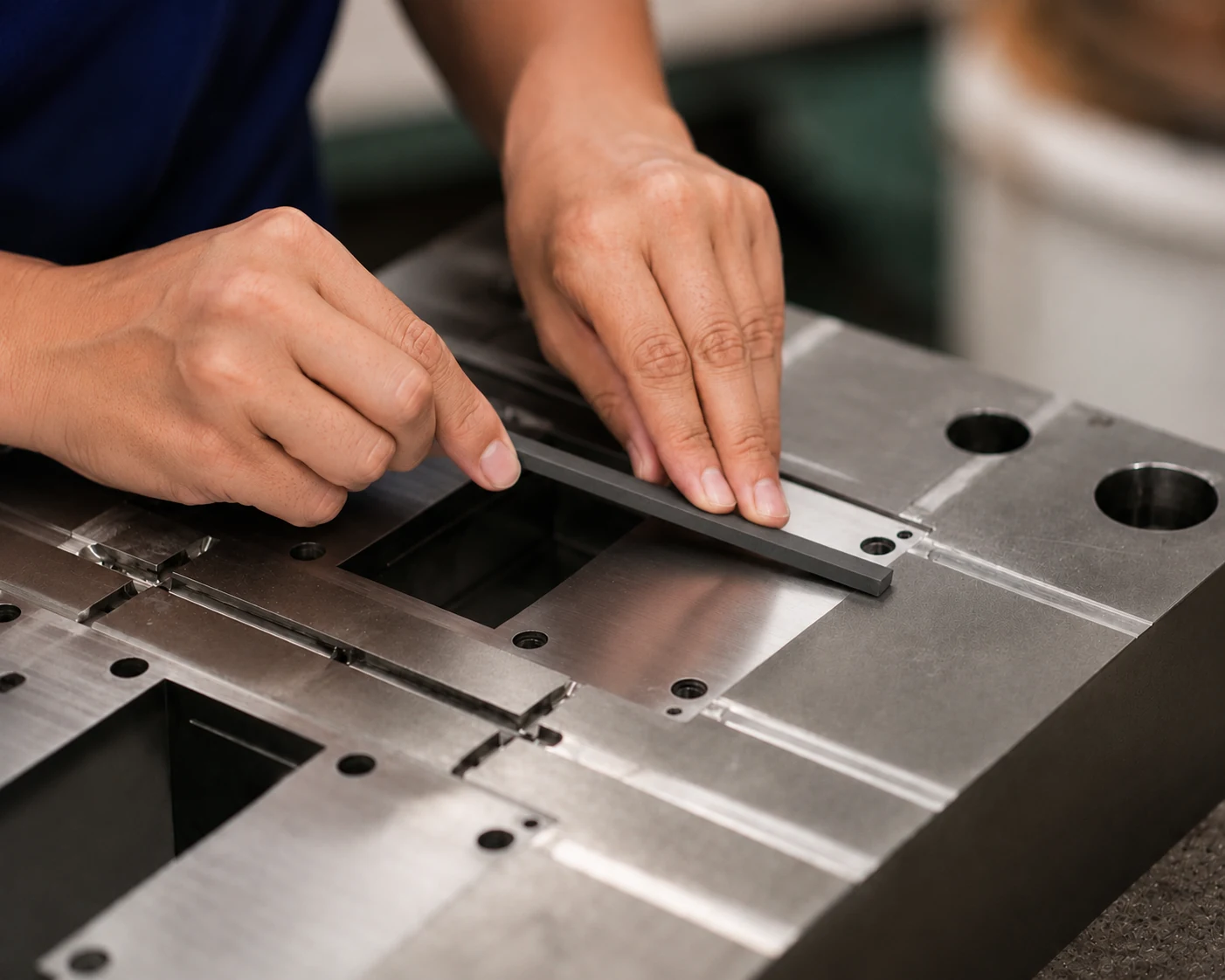 Lavorazione manuale di finitura di uno stampo con pietra abrasiva